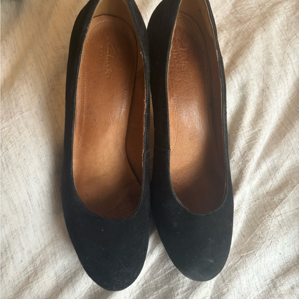 Clarks Black Suede Flats Timeless Heels